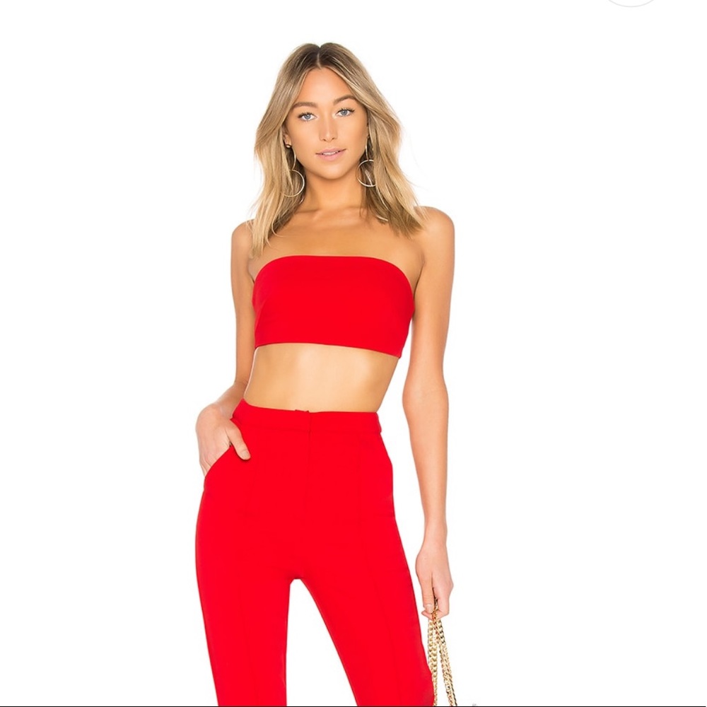 Revolve superdown Bandeau Pants matching set cherry red size xs